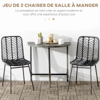 HOMCOM Lot de 2 chaises de salle à manger design bohème en résine tressée et piètement métal 44 x 58 x 85 cm noir(m-4)