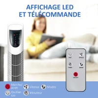 HOMCOM Ventilateur colonne tour oscillant silencieux 40 W télécommande panneau contrôle tactile 3 vitesses Ø18 x 78,5H cm blanc(m-6)