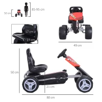 HOMCOM Coche de Pedales Go Kart con Asiento Ajustable Carga 30kg Go Kart Racing Deportivo para Niños 3 Años Juguete Exterior 80x49x50cm Acero(m-3)