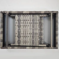 Outsunny Foldable Outdoor Side Table, Rattan Garden Coffee Table with Steel Frame, Space Saving Bistro Garden Furniture for Patio, Balcony, 60 x 41 x 41 cm, Mixed Grey(m-9)