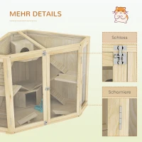 PawHut Hamsterkäfig, 4-Ebenen-Design, mit Fütterungsstation, Wippe, Rampe, Hütten, 115 x 69,5 x 79 cm, Holz(m-7)