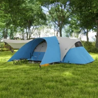 Outsunny 3000mm Waterproof Camping Tent for 5-6 Man, Family Tent with Porch and Sewn in Groundsheet, Portable with Bag, Blue(m-10)