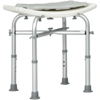 HOMCOM Sgabello da Doccia in Alluminio con Altezza Regolabile, Cuscino e Piedini Antiscivolo, Bianco(m-10)