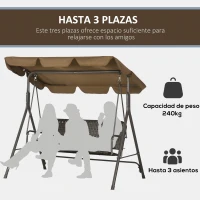 Outsunny Balancín de Jardín Exterior de 3 Plazas con Toldo Ajustable Asiento de Ratán PE y Reposabrazos 167x112x153 cm Marrón(m-5)