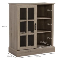 HOMCOM Aparador de Cocina Moderno con Puerta de Vidrio Soporte para 6 Copas y Botellero 79x39x92 cm Café(m-3)
