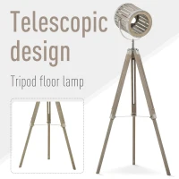 HOMCOM Telescopic Floor Lamp Unique Wood Frame Adjustable Shade Height Unique Vintage Spotlight Metal Home Office Lighting, 110-150cm, Natural(m-6)