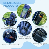 HOMCOM Triciclo para Bebés de +12 Meses con Mango de Empuje Telescópico y Desmontable Bolso para Mamá y Portabotellas Azul(m-7)