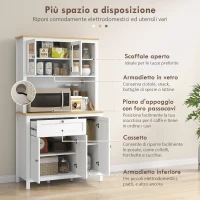 HOMCOM Dispensa Cucina con Cassetti, Ripiani Aperti e Scaffali Regolabili in Legno, 100x40x180 cm, Bianco(m-5)
