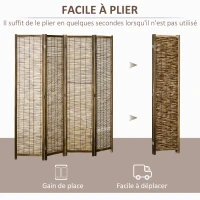HOMCOM Paravent en bois séparateur de pièce closion de séparation pliable 4 panneaux 160 x 170 cm - naturel(m-6)