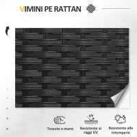 Outsunny Salotto da Esterno Rattan PE con Divano 2 Posti, 2 Poltrone con Cuscini e Tavolino in Vetro, Nero(m-4)