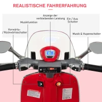 HOMCOM Elektro Kindermotorrad Elektromotorrad mit MP3, Musik, Scheinwerfer, Vor- und Rückwärtsgang, Kinder Elektro Motorrad für 3-6 Jahre Kinder, Rot(m-7)