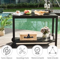 HOMCOM Desserte de Jardin en Acier Desserte pour plancha Chariot de Service à roulettes Desserte extérieure à roulettes avec plan de travail dim. 135L x 46l x 86H cm Noir(m-6)