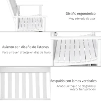 Outsunny Banco Balancín de Madera con Reposabrazos y Respaldo de Listones para Jardín Terraza Carga 250 kg 125x68,5x102 cm Blanco(m-6)