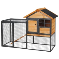 PawHut Clapier cage à lapins cottage - niche supérieure avec rampe et enclos extérieur - plateau excrément, fenêtre, 2 portes verrouillables - métal époxy sapin pré-huilé(m-10)