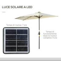 Outsunny Ombrellone Semicircolare con Manovella, 20 Luci LED e Pannello Solare, 265x135x240 cm, Beige(m-5)