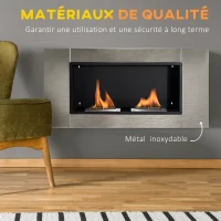 HOMCOM Cheminée bioéthanol Murale encastrable brûleur 2*0,9 L, environ 3 h de durée de combustion 110L x 14,5l x 54H cm Couverture 25-30 m² Acier inox(m-7)