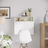 HOMCOM Escritorio Plegable de Pared Moderno Mesa Flotante Multifuncional con Estantes de Almacenamiento 64x20x60 cm Blanco(m-7)
