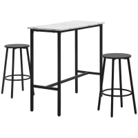 HOMCOM Conjunto de Mesa Alta de Bar con 2 Taburetes Redondo Set de 3 Piezas con Marco de Acero de Estilo Moderno Blanco y Negro(m-1)