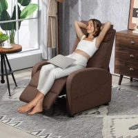 HOMCOM Poltrona Relax Reclinabile con Poggiapiedi in Tessuto Effetto Lino, 69x85x100 cm, Marrone(m-2)