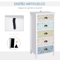 HOMCOM Sifonier con 5 Cajones con Frontales Estampados y Tiradores Vintage Mueble Cajonera para Salón 46x34x97,5 cm Multicolor(m-5)