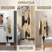 HOMCOM Appendiabiti da Terra di Design con Portaombrelli e 12 Ganci, Metallo e Bambù, 30.5x30.5x174.5cm, Legno e Bianco(m-7)