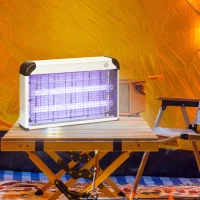 Outsunny 30W Electric Fly Zapper, Bug Zapper with UK Plug, 2 UV Bulbs, Hanging Chain, On/Off Switch and Removable Catch Tray, 60㎡ Coverage Insect Mosquito Killer for Indoor and Outdoor Use, Silver(m-2)