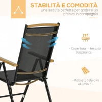 Outsunny Set 7Pz Tavolo con Sedie da Giardino Pieghevoli e Regolabili in Texteline, Nero(m-6)