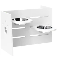 PawHut Comedero Elevado Doble para Perros con Altura Ajustable y Sistema de Alimentación Lenta 63x58,5x40 cm Blanco(m-11)