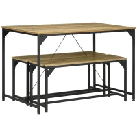 HOMCOM Dining Table and Bench Set for 4, Kitchen Table with 2 Benches, Space Saving Dining Room Sets, Natural(m-11)