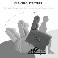 HOMCOM elektrischer Aufstehsessel Massagesessel mit Wärmefunktion Sessel mit Aufstehhilfe relaxsessel mit Fernbedienung Leinen Grau 90 x 91 x 106 cm(m-5)