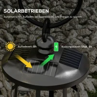Outsunny Gartenleuchte, Solarbetrieben, 6000K 30lm, 16,5x21,5x122cm, Schwarz(m-4)
