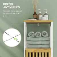 HOMCOM Columna de Baño Mueble Auxiliar de Baño con 1 Estante Abierto 1 Puerta y 1 Estante Ajustable 32x30x90,5 cm Natural(m-8)