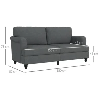HOMCOM Sofá de 3 Plazas Moderno Tapizado en Lino Sintético con Patas de Madera de Caucho 180x82x73 cm Gris Oscuro(m-3)