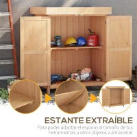 Outsunny Armario de Jardín de Madera 74x43x88 cm Cobertizo Exterior para Almacenamiento de Herramientas Leñas con 2 Puertas y Techo Asfáltico Abatible Natural(m-6)