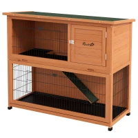 PawHut Two-Tier Antiseptic Wood Rabbit Hutch, 102cm Guinea Pig Hutch with Run - Orange(m-11)
