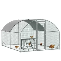 PawHut Walk In Chicken Run with Chicken Activity Shelf and Cover, 2.8 x 3.8 x 2m(m-1)