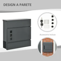 HOMCOM Cassetta Postale in Acciaio Zincato con 3 Fessure e 2 Chiavi di Sicurezza, 37x10.5x37 cm, Grigio(m-6)