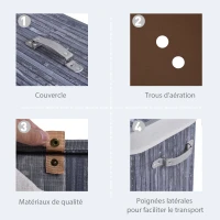 HOMCOM Panier à linge 100L avec 2 bacs bambou pliable couvercle poignée sac amovible en toile gris(m-5)