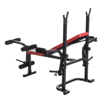 HOMCOM Banc de musculation Fitness entrainement complet avec support d'haltères dossier réglable acier revêtement synthétique 128 x 155 x 112 cm noir et rouge(m-7)