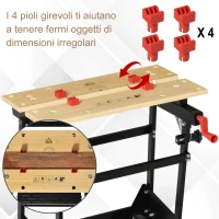 HOMCOM Banco da Lavoro Pieghevole con Altezza Regolabile, 4 Morsetti e Fori per Utensili, in Metallo e Bambù, 68x60x21-78cm, Nero(m-6)
