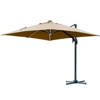 Outsunny Parasol déporté carré parasol LED inclinable pivotant 360° manivelle piètement acier dim. 3L x 3l x 2,74H m beige(m-11)