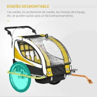 HOMCOM Remolque para Bicicleta con Barra para Niños de 2 Plazas con Rueda Delantera Giratoria 360° y Asiento Acolchado Carga Máx. 40 kg Amarillo(m-9)
