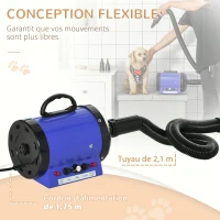 PawHut Séchoir professionnel sèche-poils toilettage pulseur sèche-cheveux pour chiens chats animaux 2800W vitesse et température réglable 3 buses interchangeables incluses bleu(m-7)