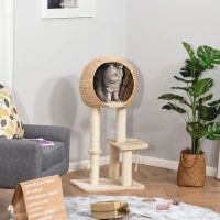 PawHut Cat Tree for Indoor Cats 100cm Kitten Climbing Tower Activity Center with Sisal Scratching Post Condo Perch Hanging Balls Teasing Rope Toy Cushion(m-2)