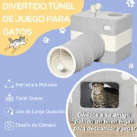 PawHut Túnel para Gatos con Cueva Tubo de Juguete para Mascotas con Orificio Superior y Bola Colgante 48x95x58 cm Gris(m-5)
