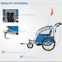 HOMCOM 2 Seat Bike Trailer with 5 Point Harness, Baby Bike Stroller with Safety Flag, Reflectors, for 18+ Months, Blue(m-5)