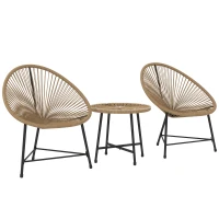 Outsunny 3-teiliges Gartenmöbel-Set, 2 Kunststoffrattan-Stühle, 1 Tisch mit Glasplatte, Stahlrahmen, Outdoor-Sitzmöbel, Hellbraun(m-1)