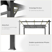 Outsunny Pergola Pavillon Terrassenüberdachung mit Schiebedach Garten Alu Kohlegrau+Dunkelgrau 3x3x2,23 m(m-6)