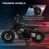 HOMCOM Kids Electric Motorbike with Siren, Horn, Headlights, Music, Training Wheels, for Ages 3-5 Years - Black(m-5)