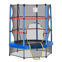 HOMCOM Tappeto Elastico per Bambini da 3 Anni con Rete di Protezione e Corde Bungee Ø140x160Acm, Blu(m-10)